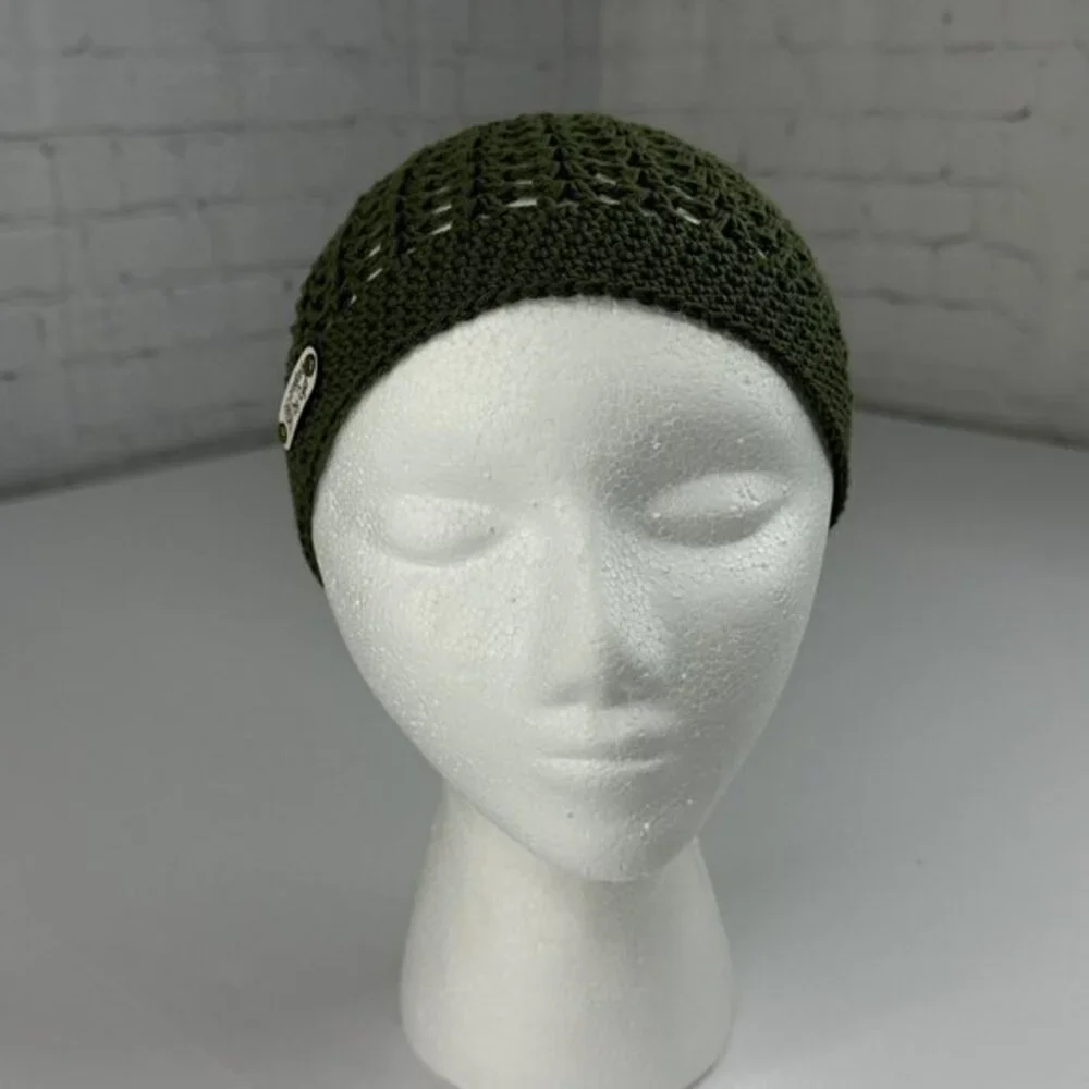 Created by Cyd Juliet Olive Green Crochet Cap Beanie Open Weave Handmade‎ NEW